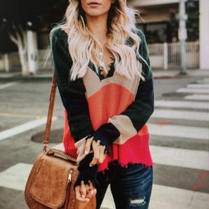 Distressed cotton knit sweater